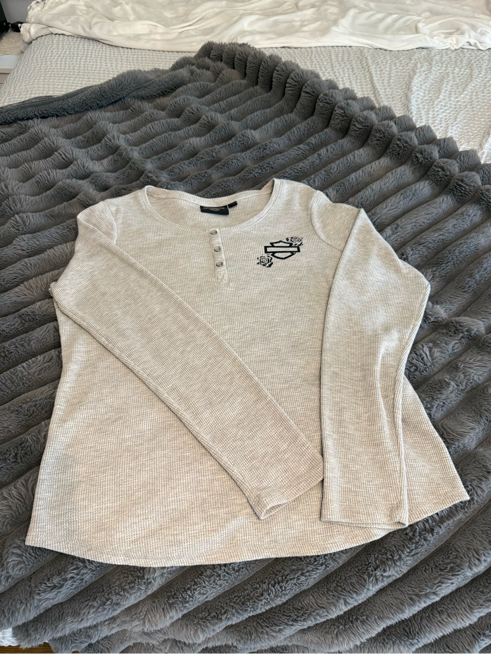 Harley-Davidson Cream Henley Waffle-Knit Long Sleeve Sweater